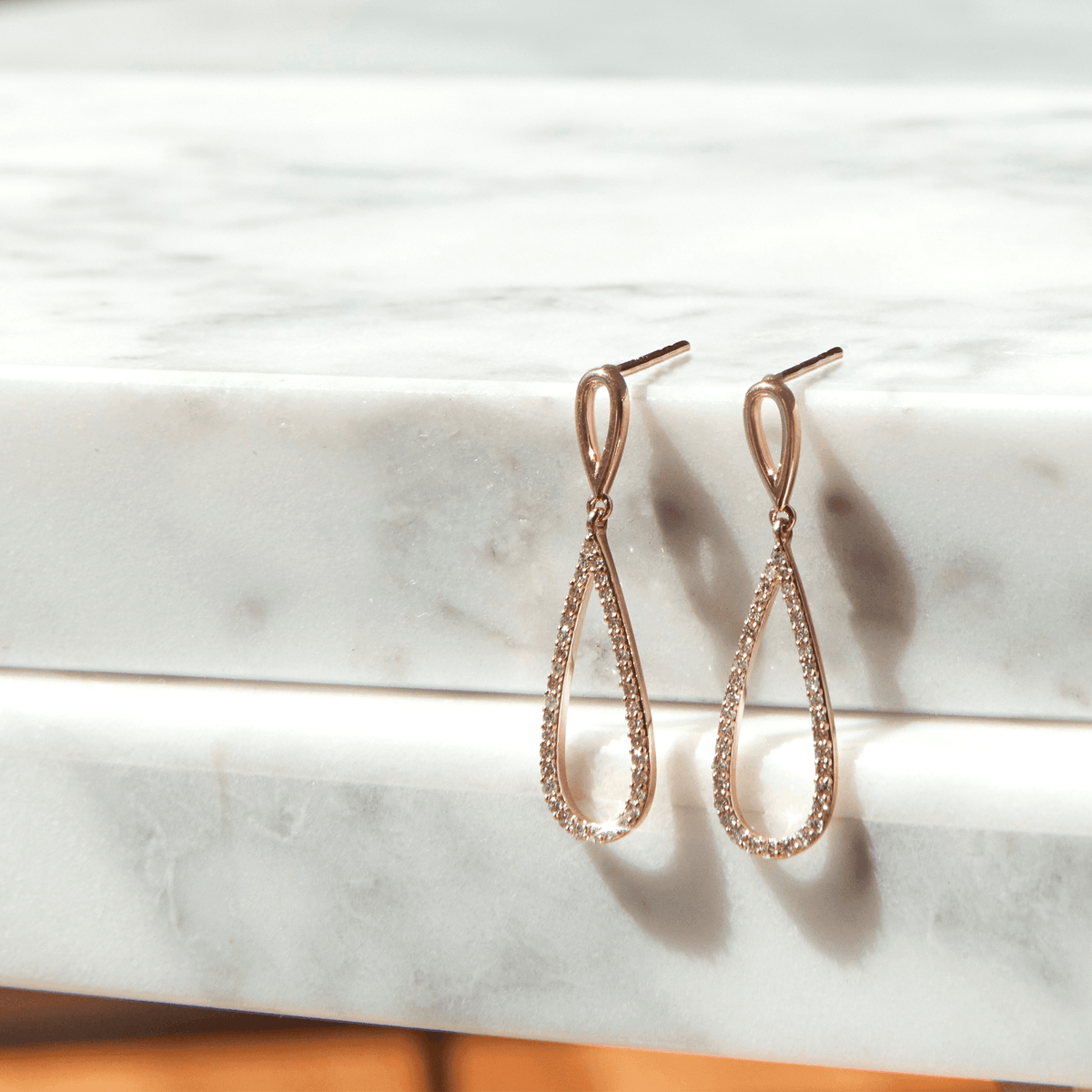 Diamond Pear Shape Drop Earrings in 9ct Rose Gold - Wallace Bishop