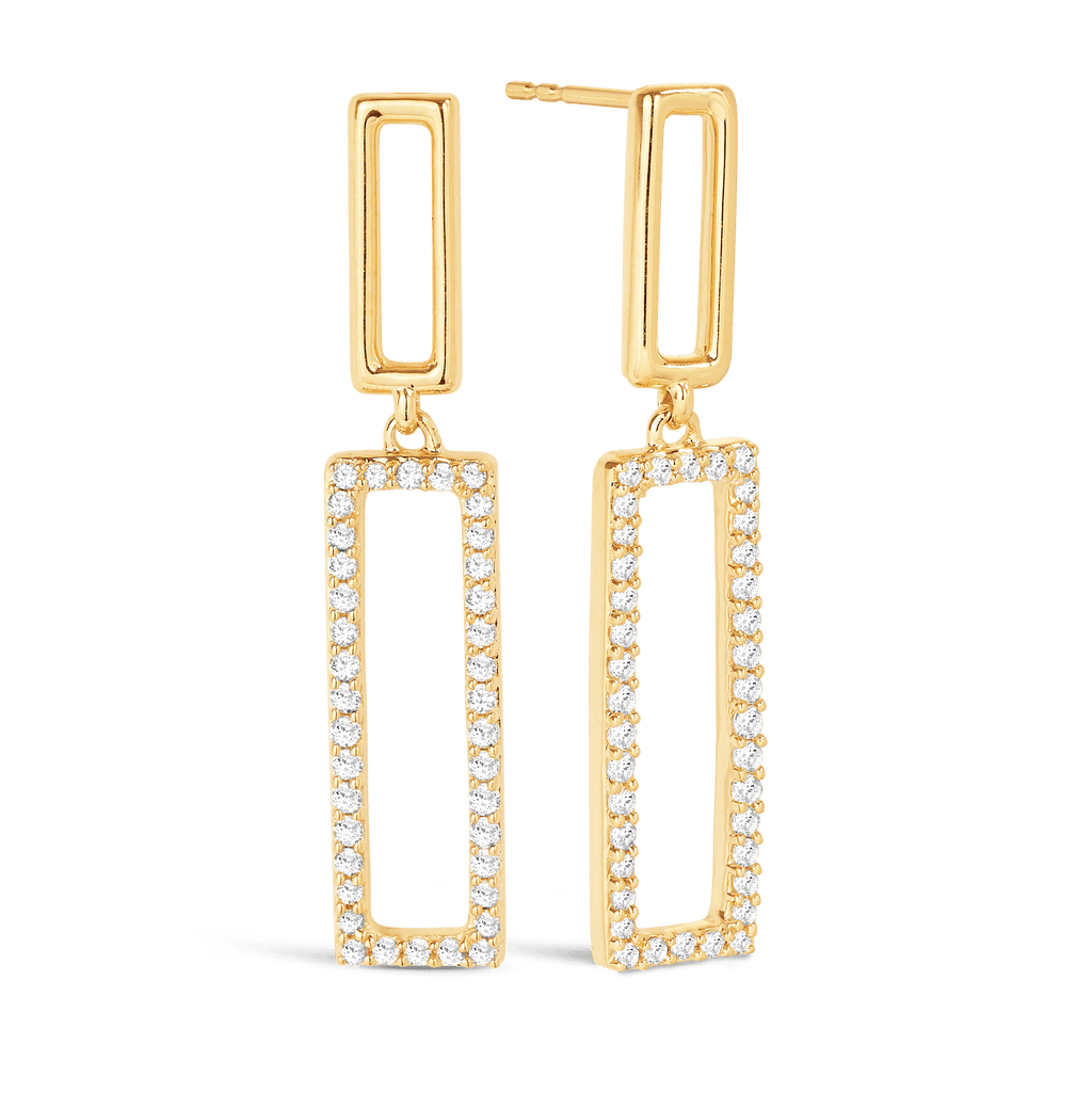 Diamond Rectangle Shape Drop Earrings in 9ct Yellow Gold