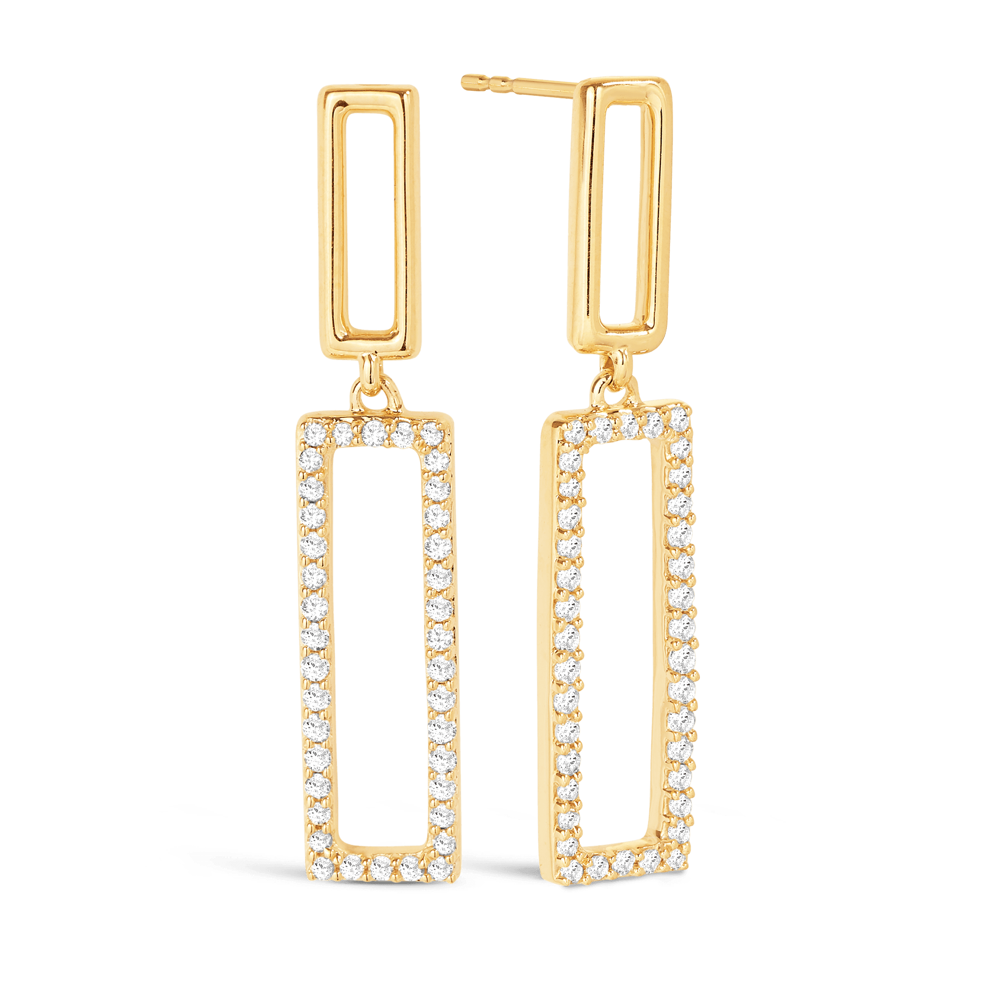 Diamond Rectangle Shape Drop Earrings in 9ct Yellow Gold - Wallace Bishop