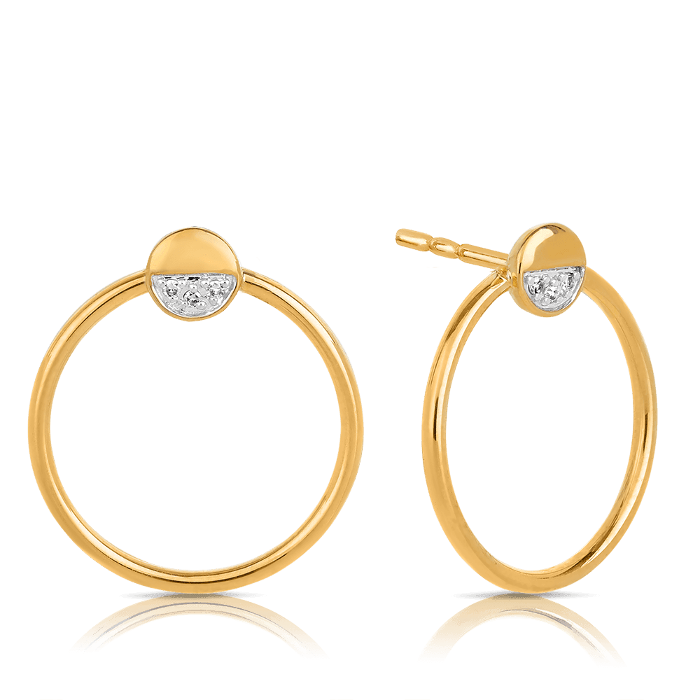 Diamond Round & Circle Drop Earrings in 9ct Yellow Gold - Wallace Bishop