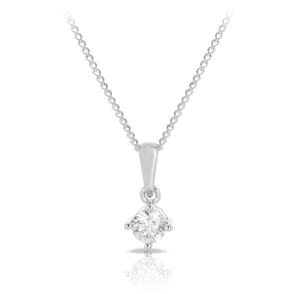 Diamond Solitaire Pendant in white Gold on a chain