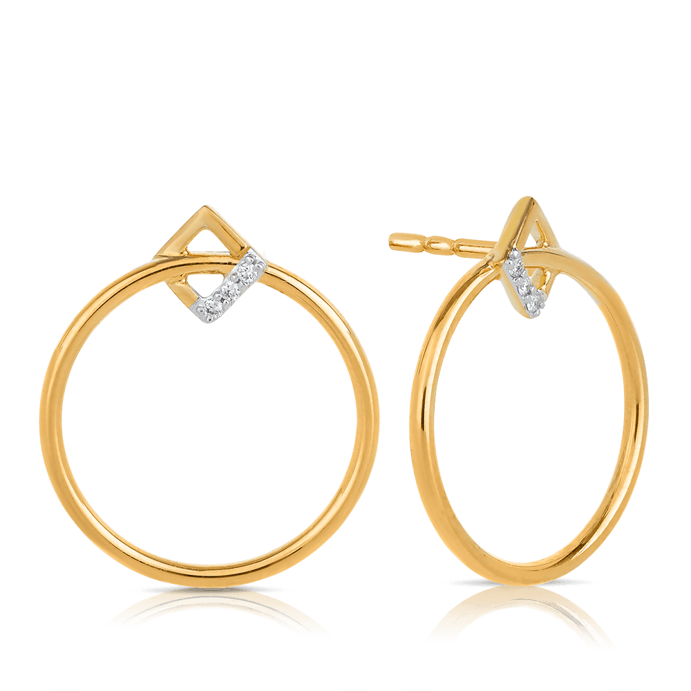 Diamond Square & Circle Drop Earrings in 9ct Yellow Gold - Wallace Bishop