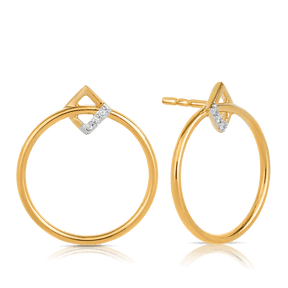 Diamond Square & Circle Drop Earrings in 9ct Yellow Gold - Wallace Bishop
