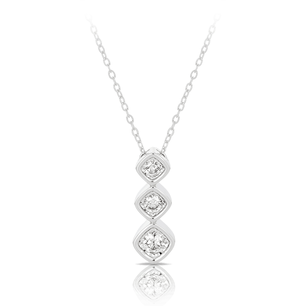 Diamond Square Trio Drop Necklace in 9ct White Gold - Wallace Bishop