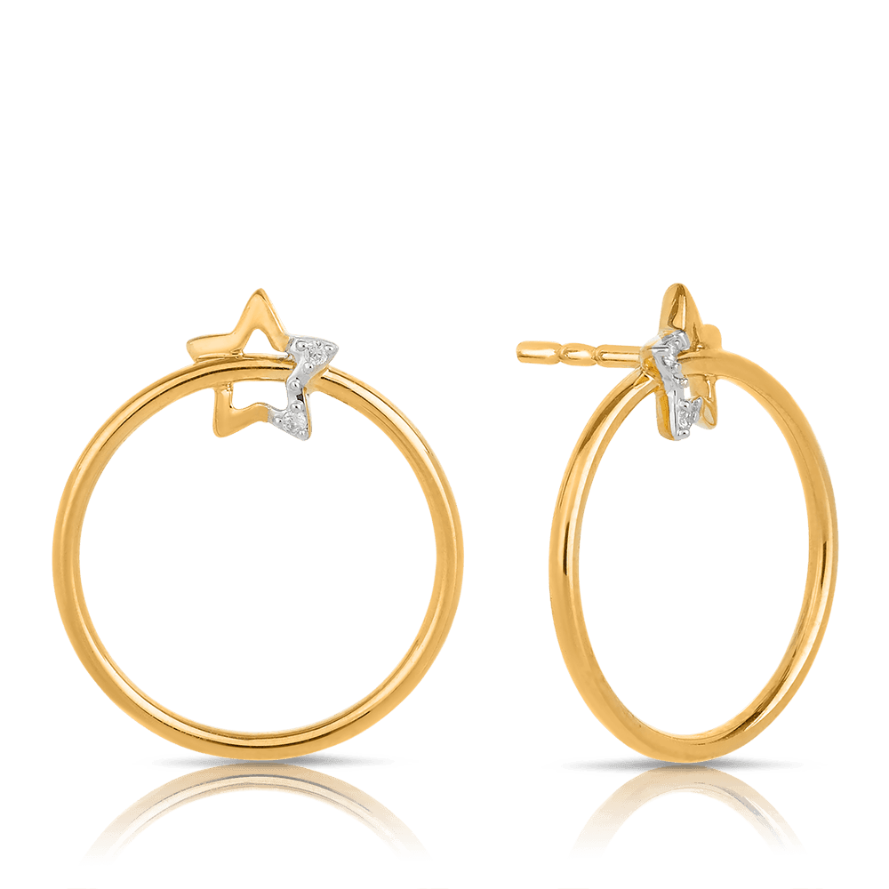 Diamond Star & Circle Drop Earrings in 9ct Yellow Gold - Wallace Bishop