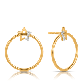 Diamond Star & Circle Drop Earrings in 9ct Yellow Gold - Wallace Bishop