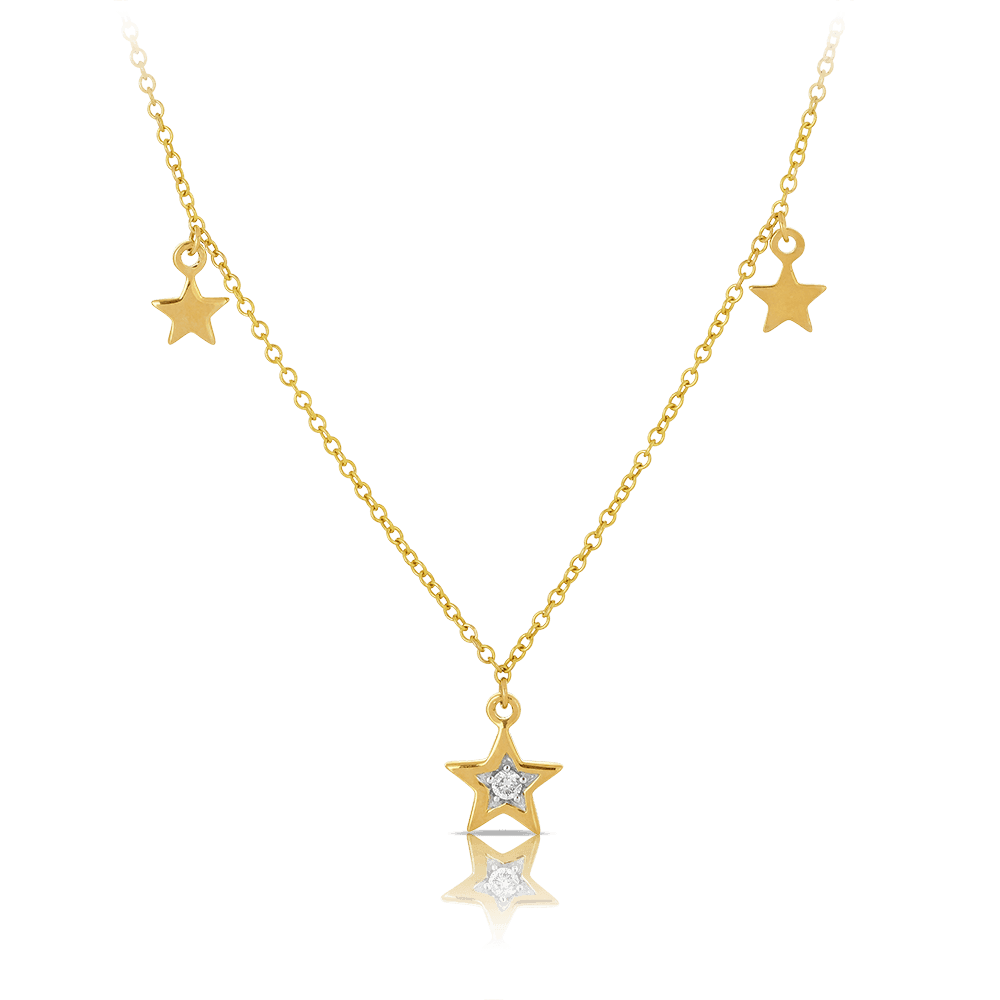 Diamond Star Trio Necklace set in 9ct Yellow Gold - Wallace Bishop