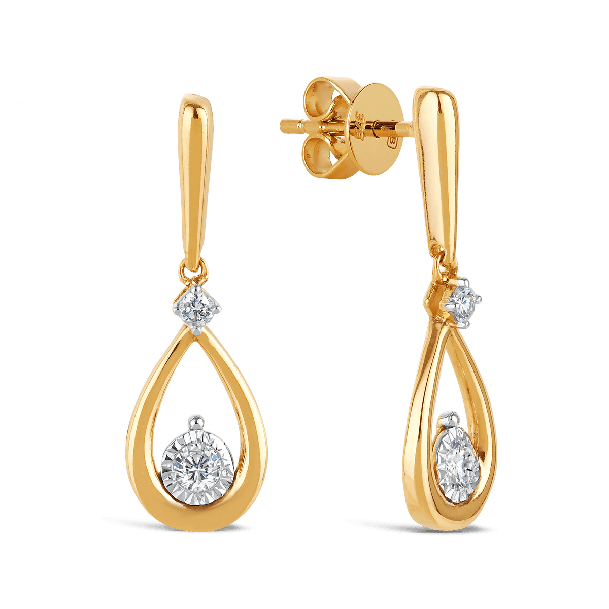 Diamond Tear Drop Earrings in 9ct Yellow & White Gold - Wallace Bishop