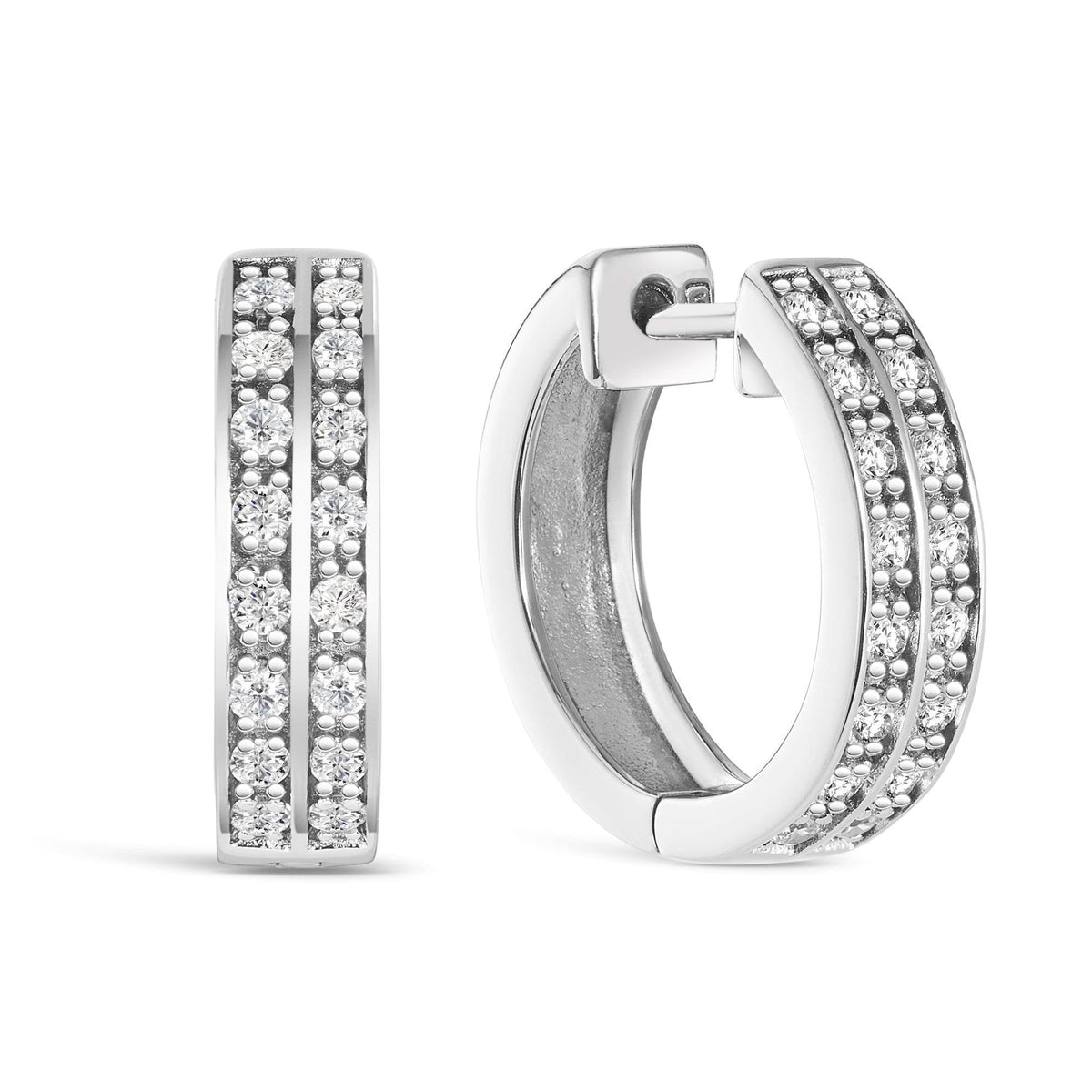 Double Row Cubic Zirconia Huggie Earrings in Sterling Silver - Wallace Bishop