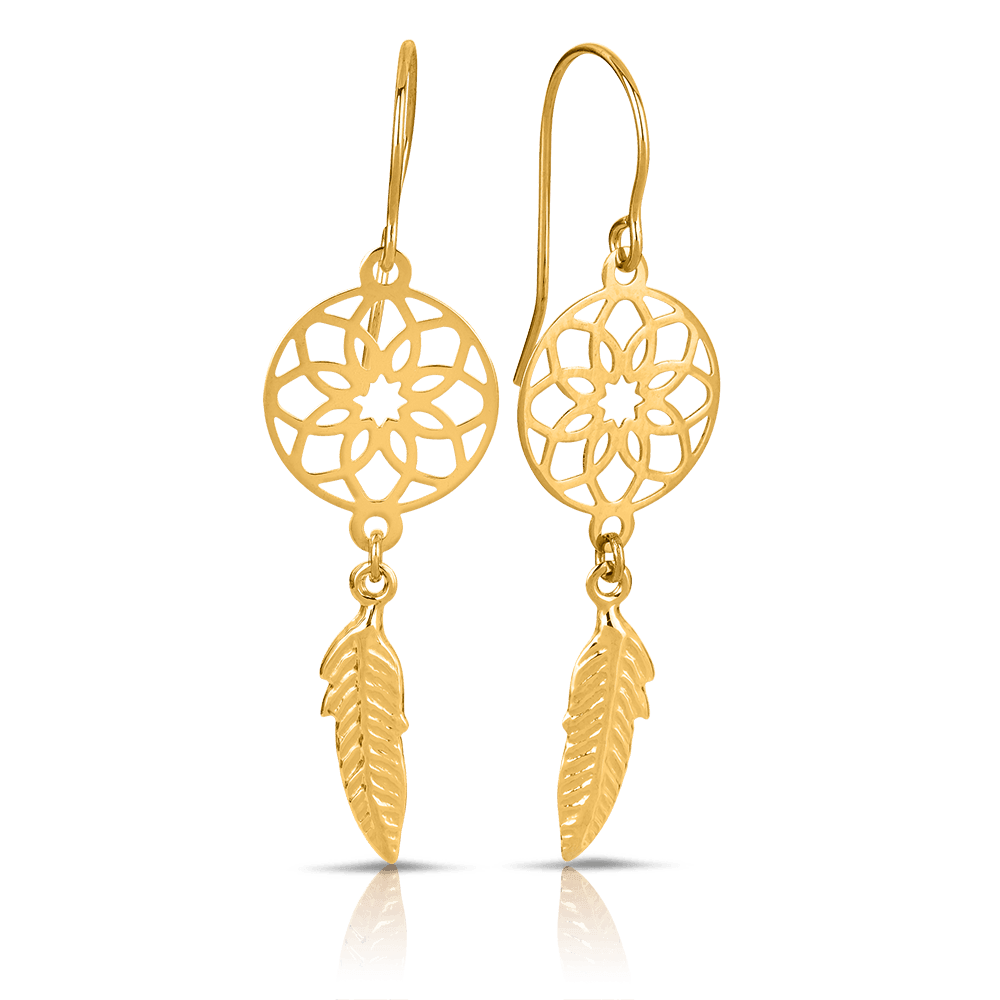 Dreamcatcher Drop Earrings in 9ct Yellow Gold - Wallace Bishop