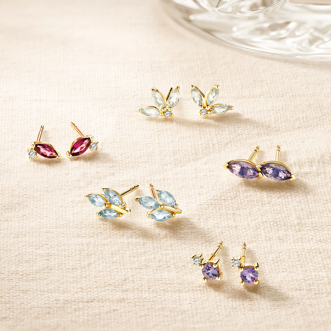 Petite Rhodalite Garnet & Diamond Earrings in 9ct Yellow Gold