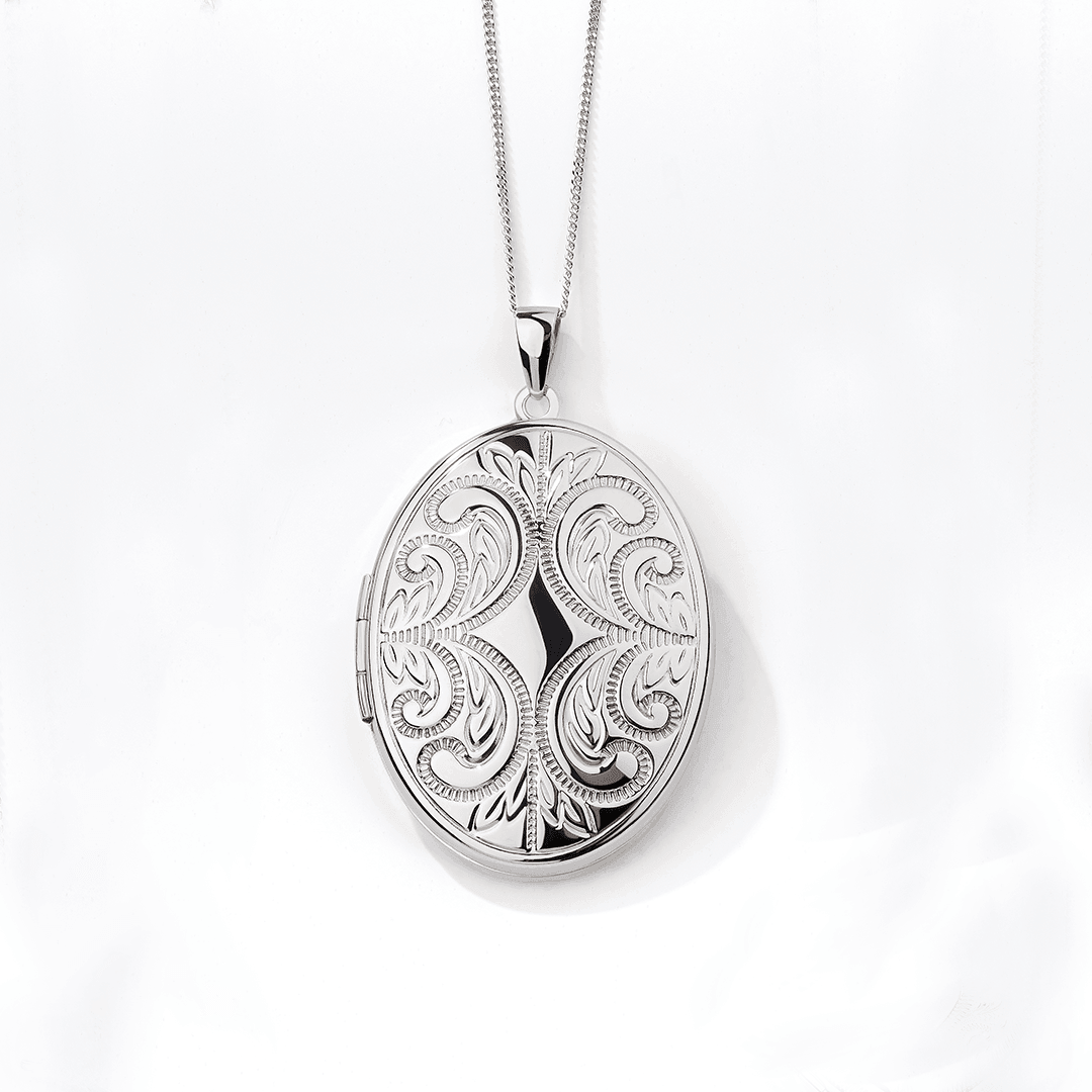 Embossed Oval Locket Pendant in Sterling Silver - Wallace Bishop