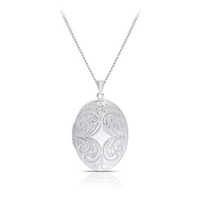 Embossed Oval Locket Pendant in Sterling Silver - Wallace Bishop