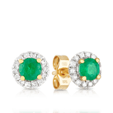 Emerald & Diamond Halo Stud Earrings in 9ct Yellow Gold - Wallace Bishop