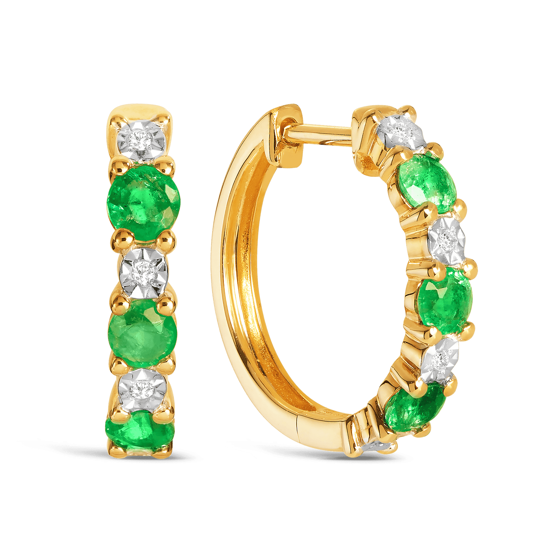Emerald & Diamond Huggie Hoop Earrings in 9ct Yellow Gold - Wallace Bishop