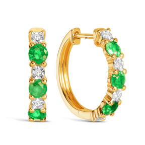 Emerald & Diamond Huggie Hoop Earrings in 9ct Yellow Gold - Wallace Bishop