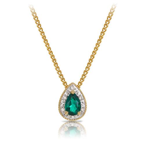 Emerald and Diamond Pendant Necklace in 9ct Yellow Gold - Wallace Bishop