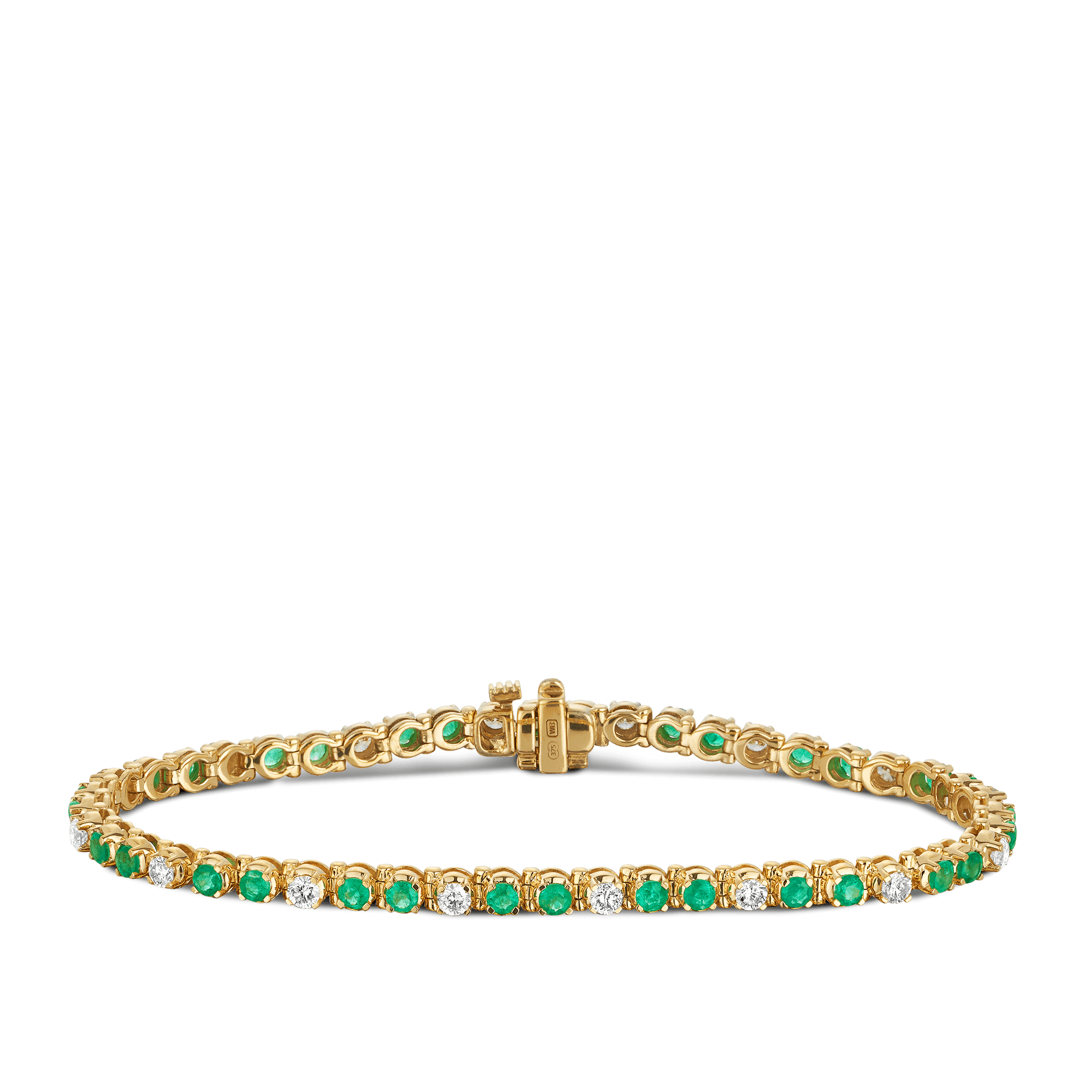 Emerald & Diamond Tennis Bracelet in 9ct Yellow Gold - Wallace Bishop