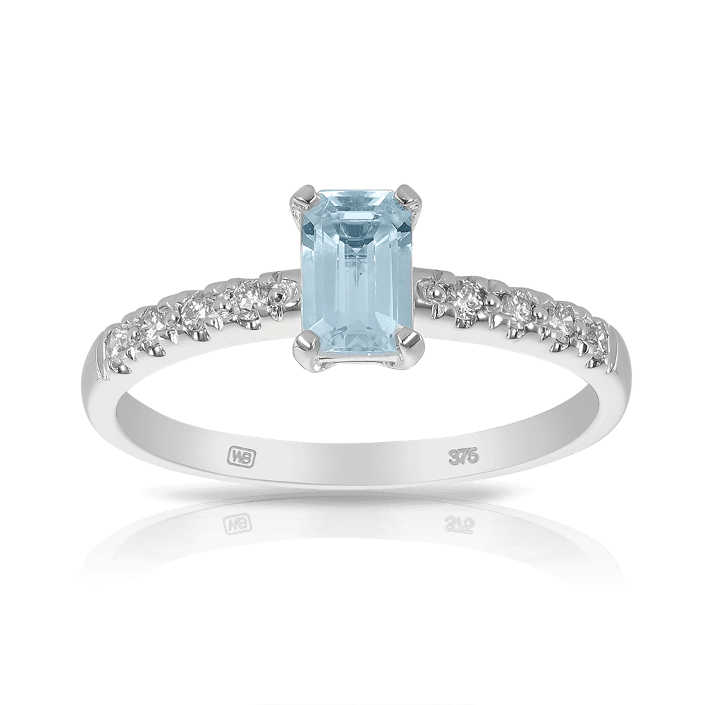 Emerald Cut Aquamarine ring set in 9ct White Gold - Wallace Bishop