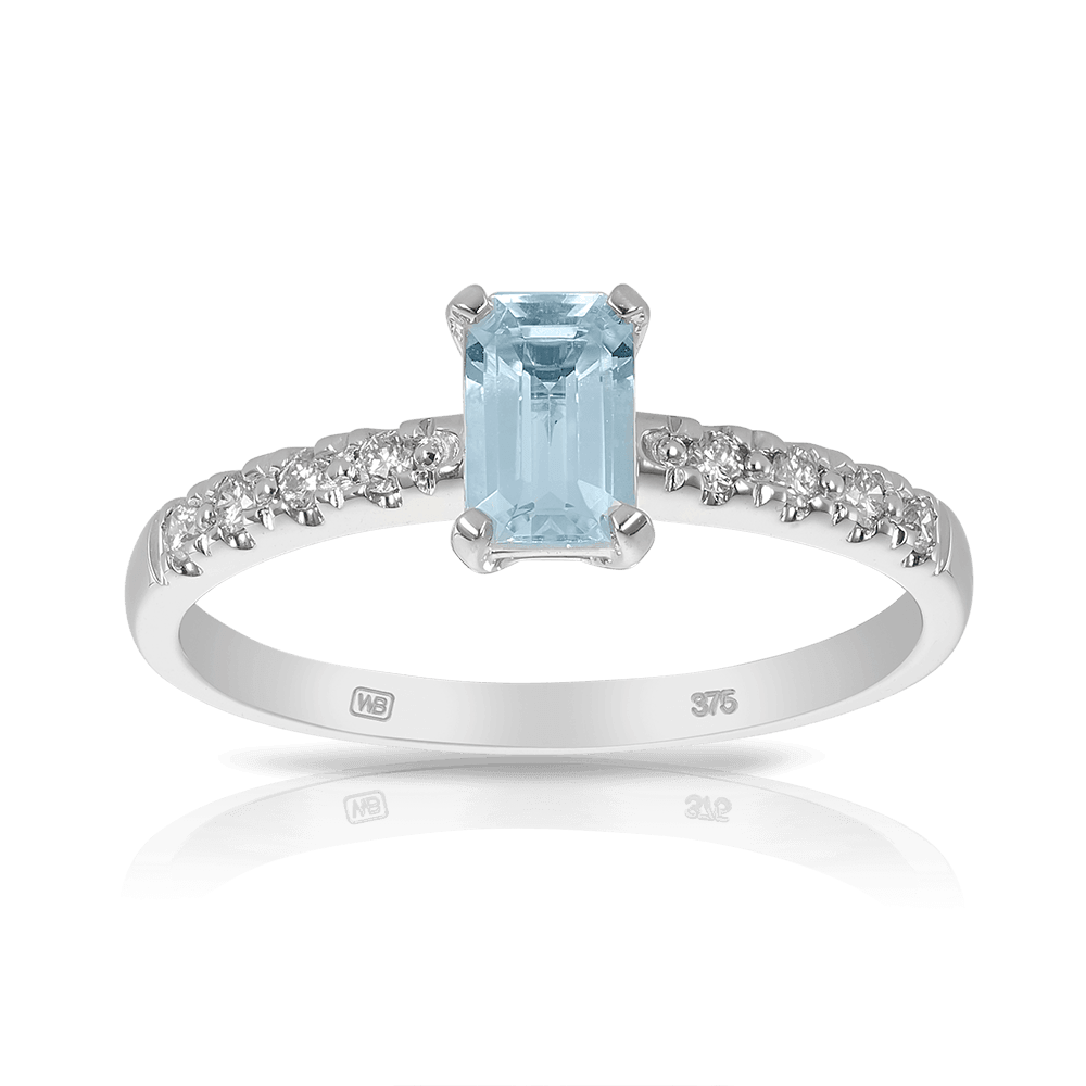 9ct white gold aquamarine online and diamond ring