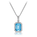 Emerald Cut Blue Topaz and Diamond Halo Pendant in 9ct White Gold - Wallace Bishop