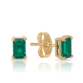 Emerald Cut Created Emerald Studs in 9ct Yellow Gold - Wallace Bishop