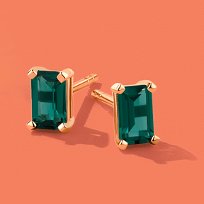 Emerald Cut Created Emerald Studs in 9ct Yellow Gold - Wallace Bishop