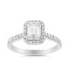 Emerald Cut Diamond Halo Pavé Band Engagement Ring in 18ct White Gold Ring TDW 1.34ct - Wallace Bishop