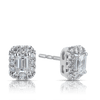 Emerald Cut Diamond Halo Stud Earrings in 9ct White Gold - Wallace Bishop
