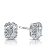 Emerald Cut Diamond Halo Stud Earrings in 9ct White Gold - Wallace Bishop