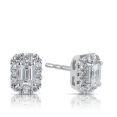 Emerald Cut Diamond Halo Stud Earrings in 9ct White Gold - Wallace Bishop