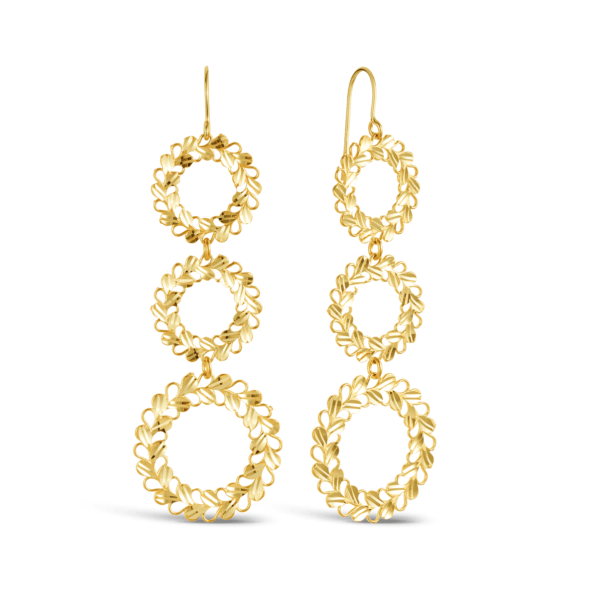Fancy Circle Filigree Drop Earrings in 9ct Yellow Gold - Wallace Bishop