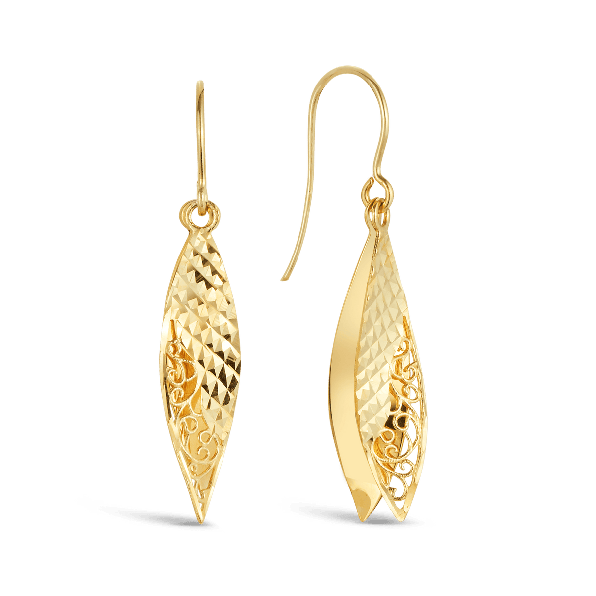 Fancy Diamond Cut Drop Earrings in 9ct Yellow Gold - Wallace Bishop