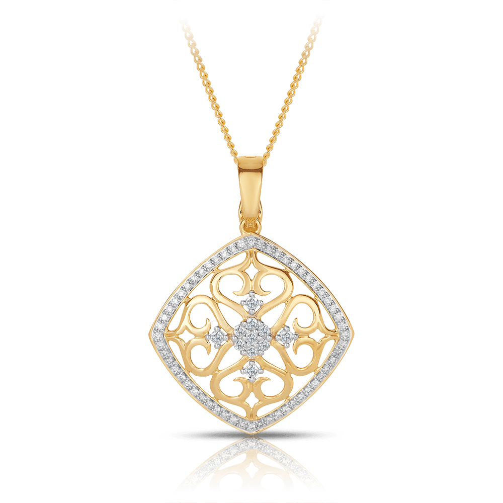 Fancy Filigree Diamond Pendant in 9ct Yellow Gold - Wallace Bishop