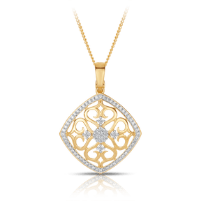 Fancy Filigree Diamond Pendant in 9ct Yellow Gold - Wallace Bishop