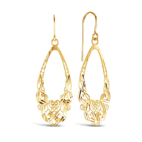 Fancy Filigree Drop Earrings in 9ct Yellow Gold - Wallace Bishop