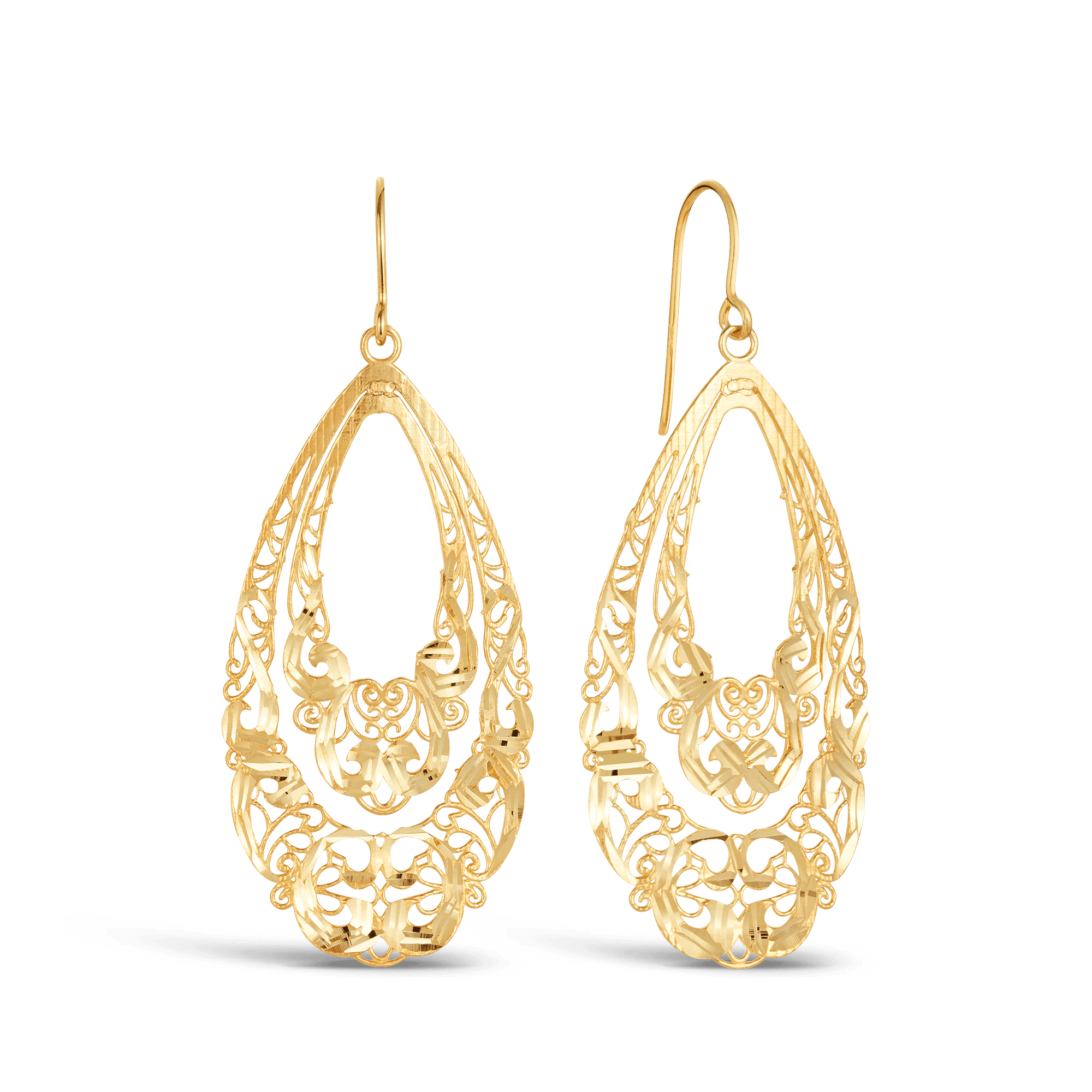 Fancy Filigree Drop Earrings in 9ct Yellow Gold - Wallace Bishop