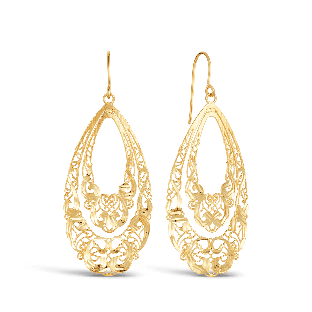 Fancy Filigree Drop Earrings in 9ct Yellow Gold - Wallace Bishop