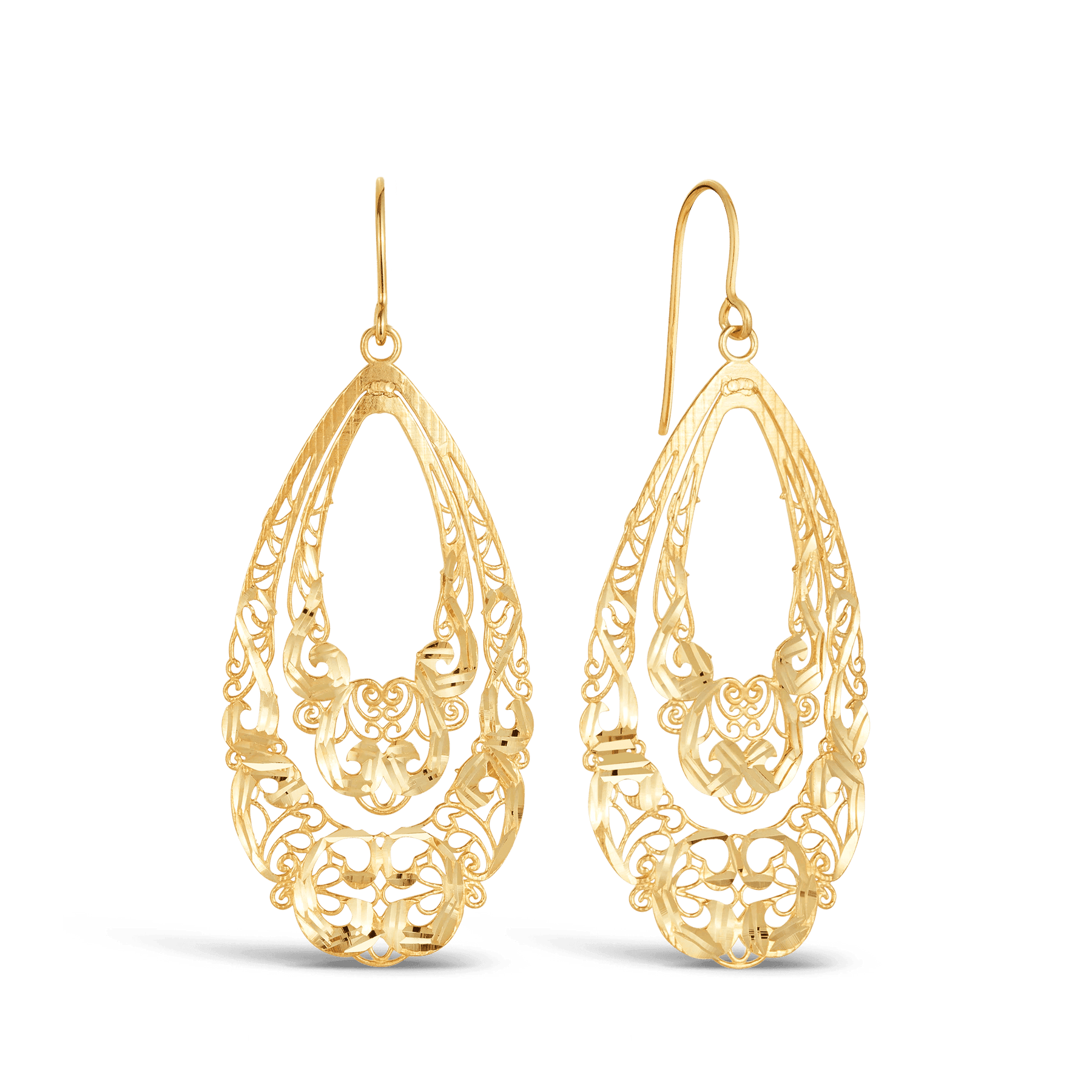Fancy Filigree Drop Earrings in 9ct Yellow Gold