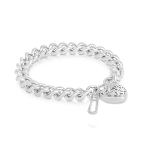 Filigree Heart Padlock Bracelet in Sterling Silver - Wallace Bishop