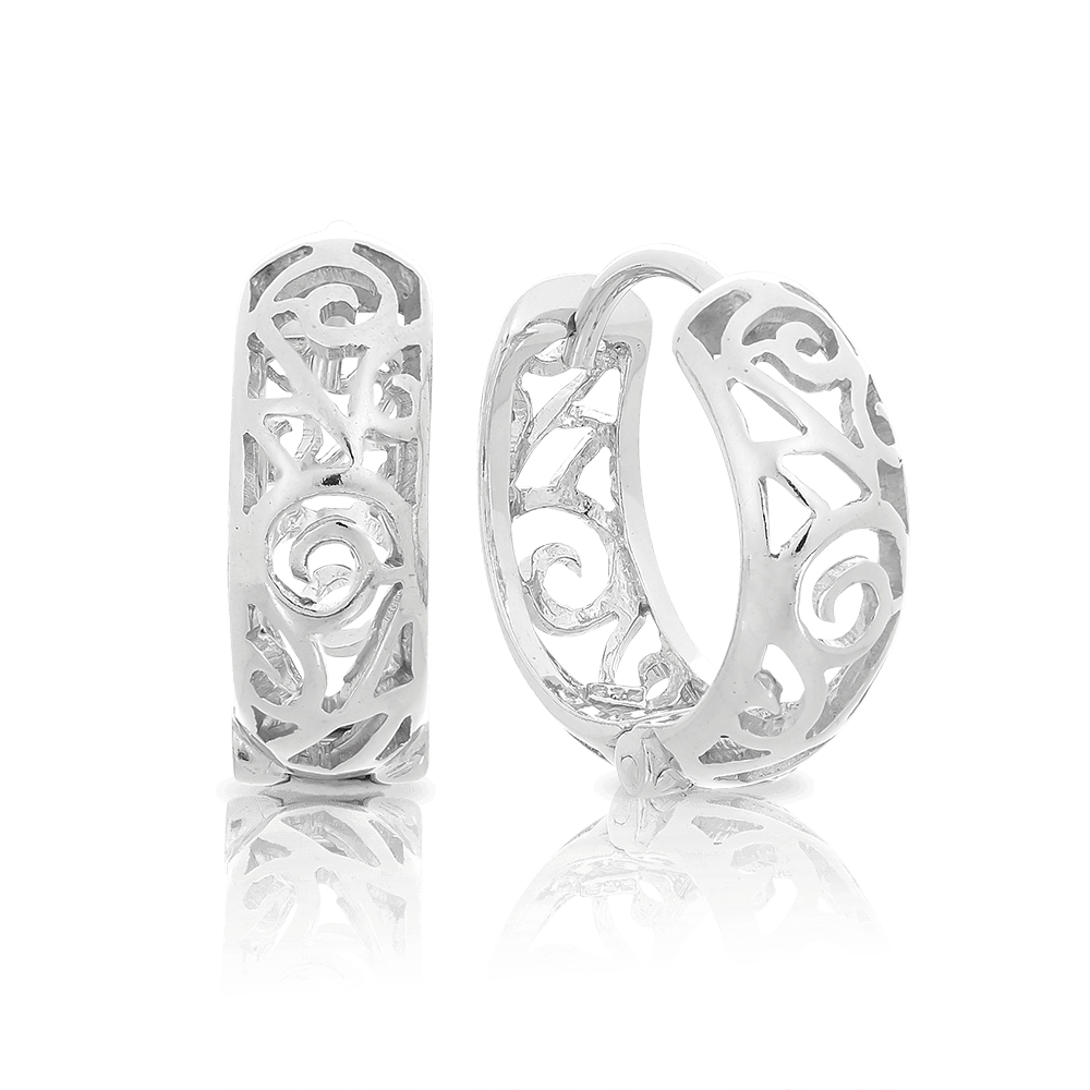 Filigree Huggie Earrings in Sterling Silver - Wallace Bishop