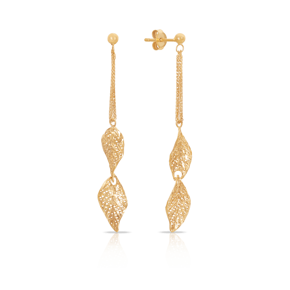 Filigree Leaf Drop Earrings in 9ct Yellow Gold - Wallace Bishop