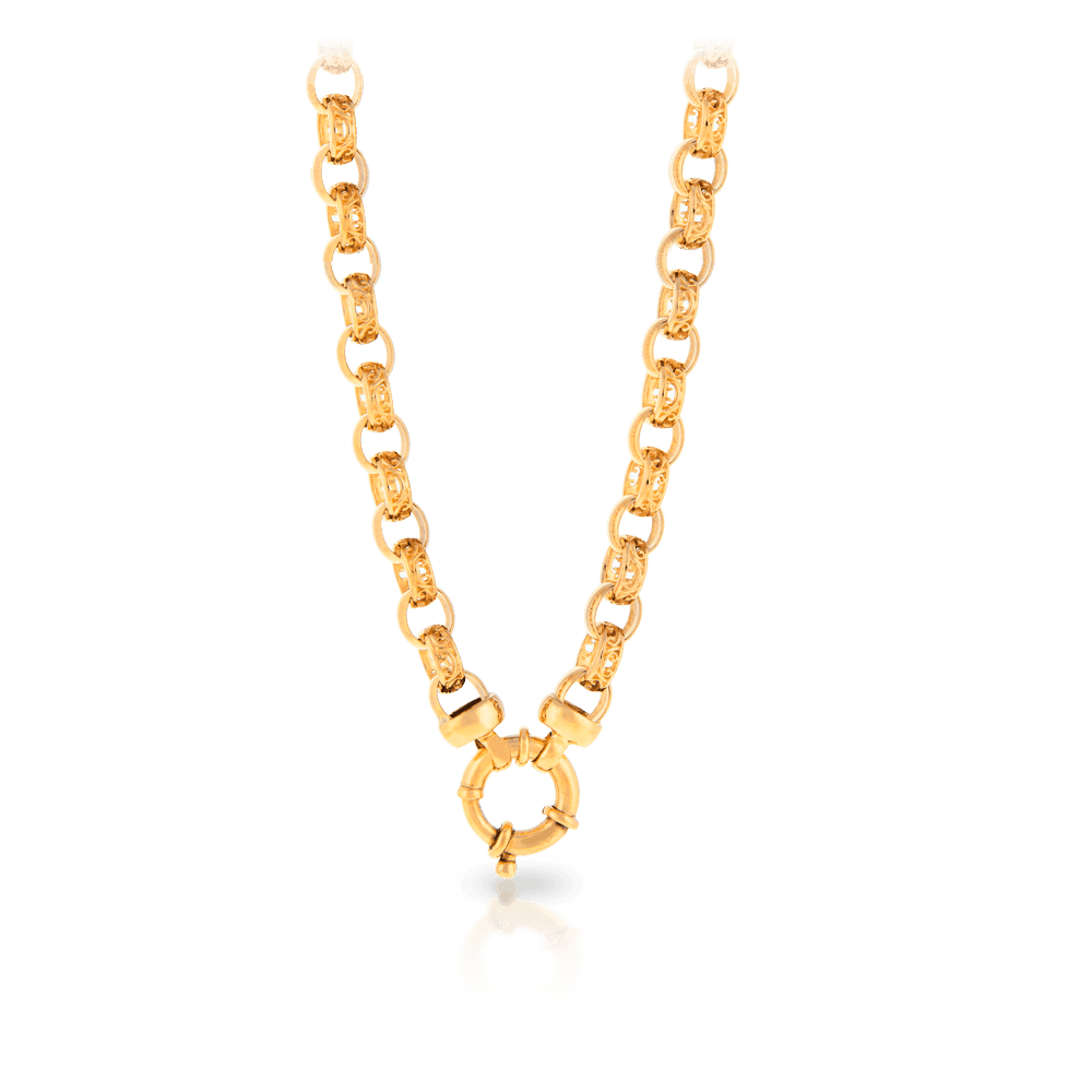 Filigree Oval Belcher Euro Necklace in 9ct Yellow Gold - Wallace Bishop