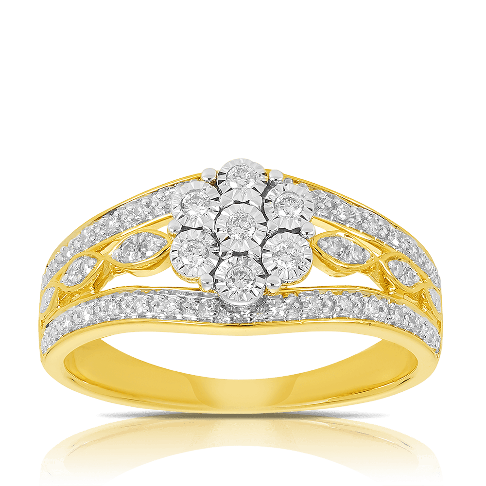 Flower Cluster Diamond Ring in 9ct Yellow and White Gold TGW 0.28ct - Wallace Bishop
