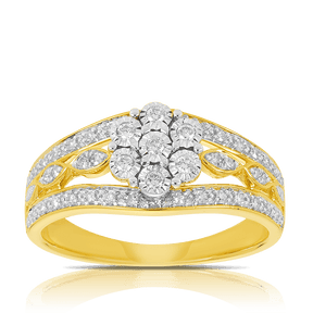 Flower Cluster Diamond Ring in 9ct Yellow and White Gold TGW 0.28ct - Wallace Bishop