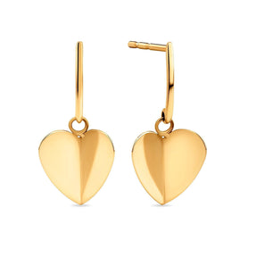 Folded Heart Shaped Drop Earrings in 9ct Yellow Gold - Wallace Bishop