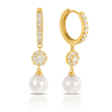 Freshwater Pearl and Cubic Zirconia Drop Earrings 9ct Yellow Gold - Wallace Bishop