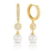 Freshwater Pearl and Cubic Zirconia Drop Earrings 9ct Yellow Gold - Wallace Bishop