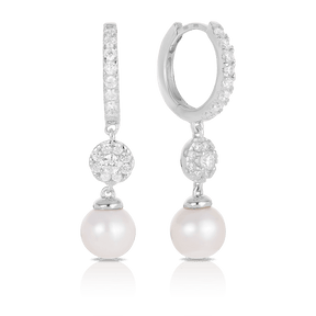 Freshwater Pearl & Cubic Zirconia Drop Earrings in Sterling Silver - Wallace Bishop
