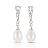 Freshwater Pearl and Cubic Zirconia Drop Earrings in Sterling Silver - Wallace Bishop